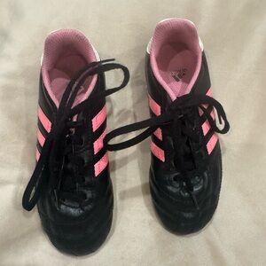 Adidas Kids Black cleats with Pink Stripes